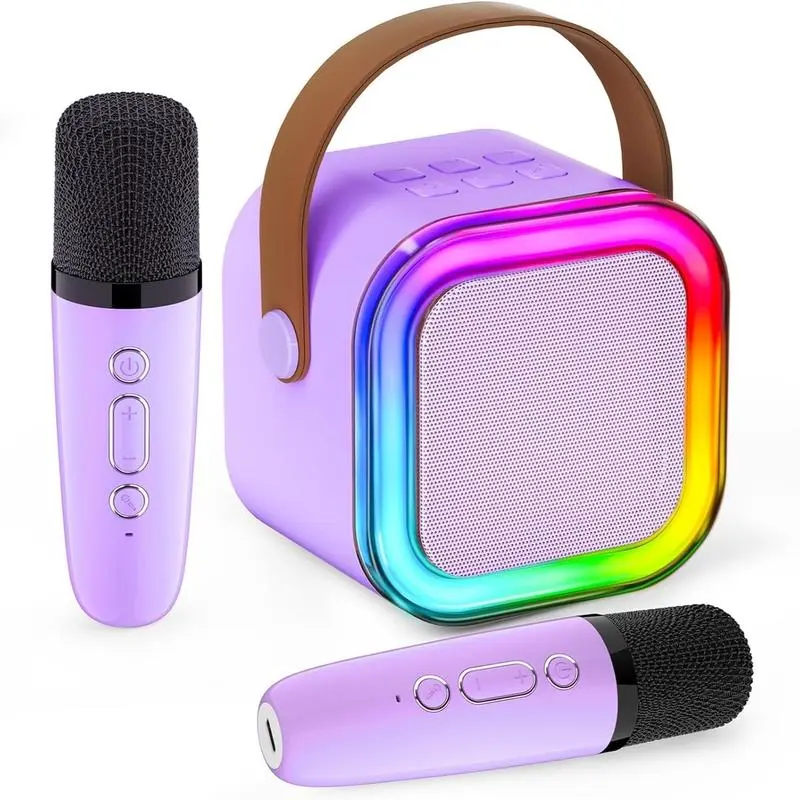 Portable Karaoke Machine - Karaokemachine, ABS Mini Wireless Bluetooth High-Fidelity Speaker with 2 Microphones, RGB Nightlight, AUX/USB Compatibility, Long-Lasting Battery for Home/Outdoor Party, KTV Enthusiasts (Pink)