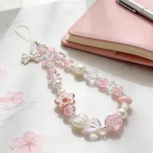 Cute Beaded Phone Camera Wrist Strap with Pearls & Crystals Elegant Charm for Women's Phone Case Bag Keychain Accessories Universal Compatibility Cellphone Aesthetic