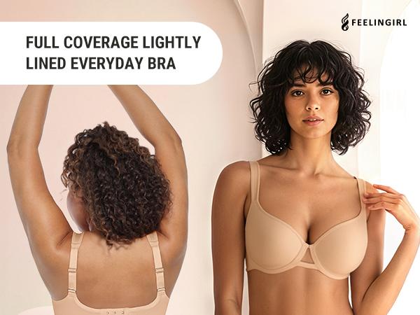 FeelinGirl Unlined Bras for Women Underwire Comfortable Support Perfect Coverage T-Shirt Bra Big Breast Friendly TiktokSuperBrandDay