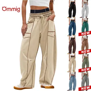 Ommig Womens Baggy Wide Leg Pants Casual Summer Palazzo Pants Drawstring Waist Lounge Pants with Pockets