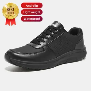Women and Men's Non Slip Work Shoes Water Resistant & Oil Resistant Leather Slip on Kitchen Shoes, Comfortable Mens Slip Resistant Chef Shoes for Restaurant Food Service, Lightweight Walking Shoes, Black, Breathable Leather, zapatos para hombres