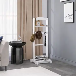 Accent Portable Garment Rack,Clothes Valet Stand with Storage Organizer,Black/White Finish Room Compartment