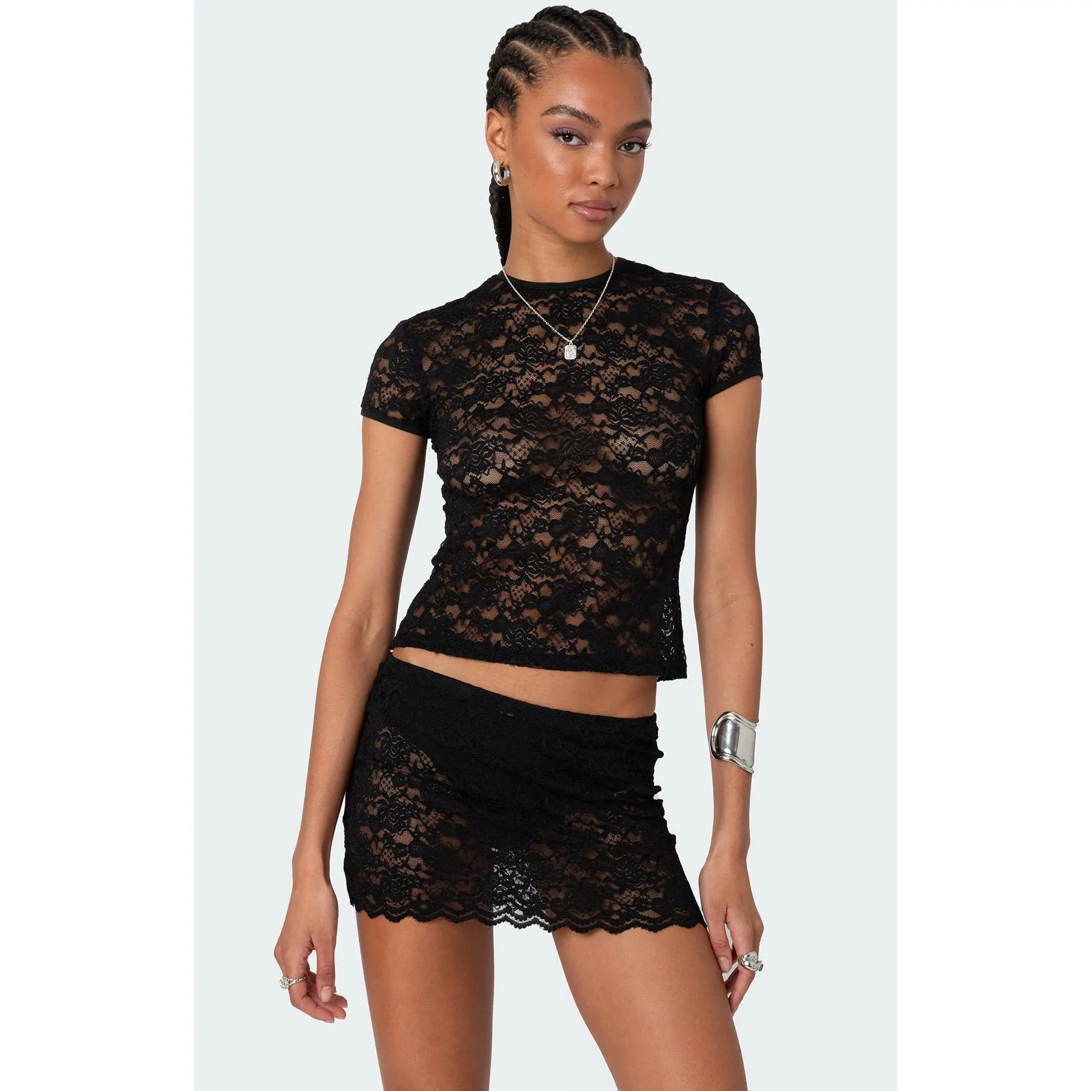 Edikted Women's Kaori Sheer Lace T-Shirt