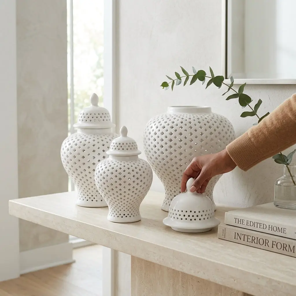 Ella Glamorous White Ceramic Ginger Jar (Multiple sizes)