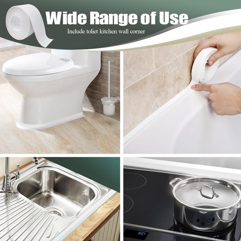 White Waterproof Caulk Tape 3.2m Self-Adhesive Sealing Tape for Bathroom Kitchen Sink Toilet Tub Edges Easy Application & Durability