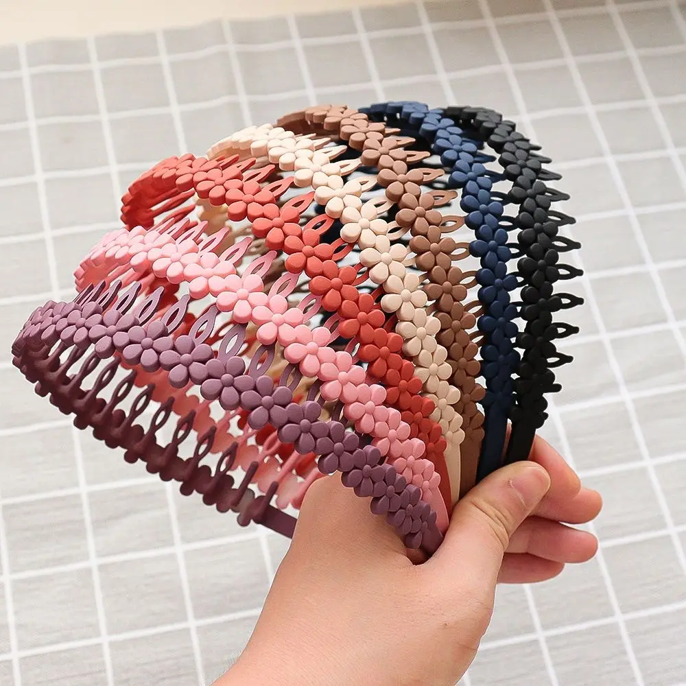 Matte Floral Non Slip Teeth Headbands for Women, Anti-slip Flower Hair Hoop, Daily Face Washing Bangs Broken Hair Holder, Comfort Plastic Hair Accessories