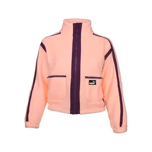 PUMA Womens Sherpa Fleece Jacket W Woven Details Athletic Outerwear Casual - Pink