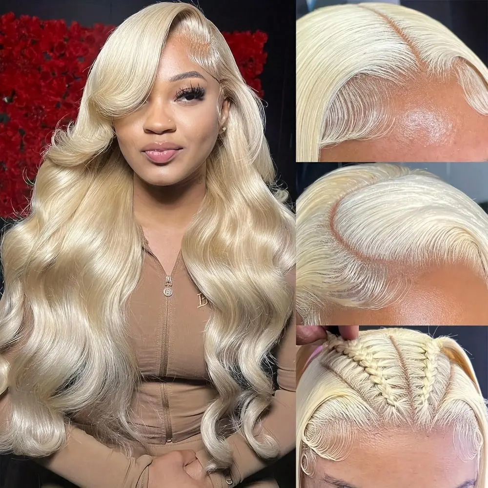 613 Lace Front Wig 13x4 Transparent Body Wave Blonde Synthetic Lace Front Wigs with Baby Hair 180% Density Guleless Wigs Pre Plucked 613 HD Synthetic Hair Wigs for Women Mother's Day Gift Daily Wear High Temperature Resistant