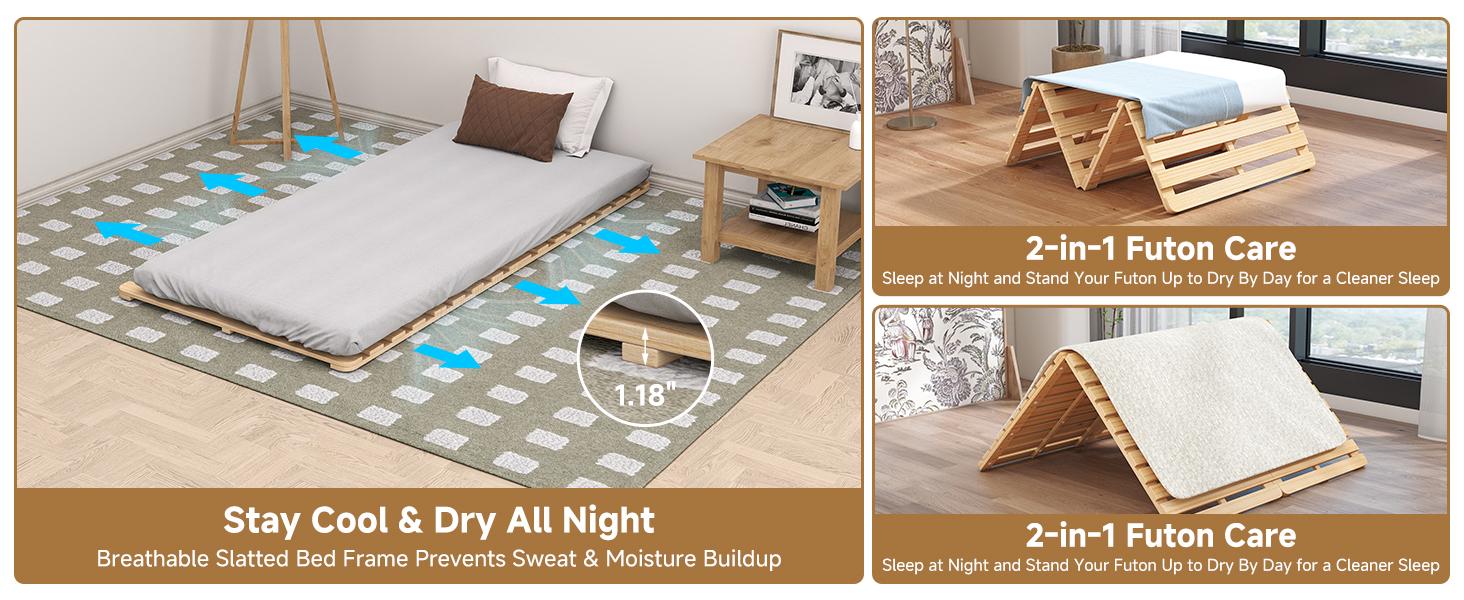 【SummerWins】Lilypelle Foldable Solid Pine Wood Tatami Bed Frame, Japanese Tatami Bed Frame Slatted Bed, Beds Plate for Japanese Floor Futon Mattress, Guest Tatami Mat Floor Sleep Bedding