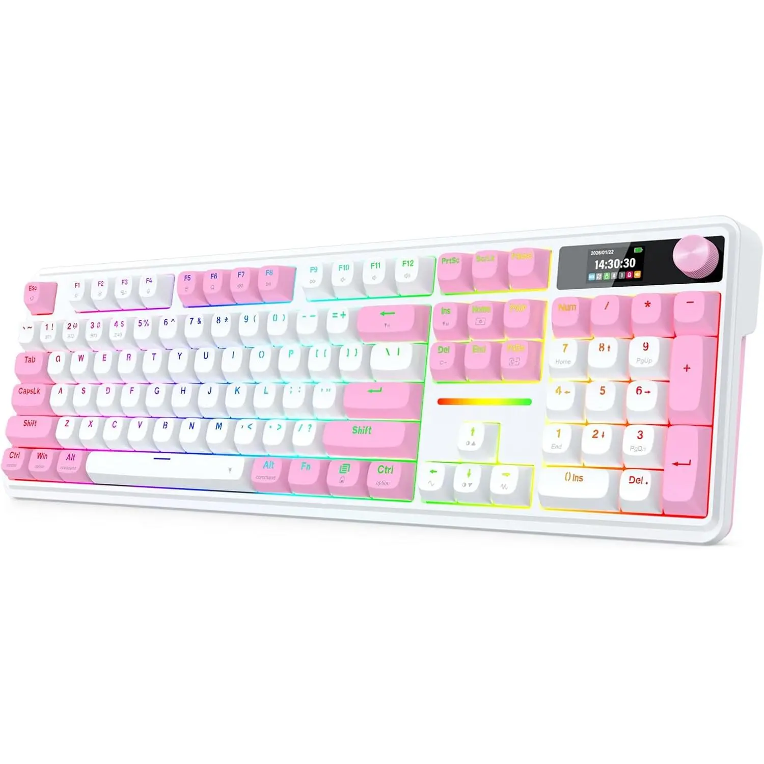 Redragon K762 Wireless Gasket Gaming Keyboard w/Hype Screen & Knob, 104 Keys Mechanical Keyboard, Easy-Control 1.14’’ TFT Info Display, 5-Layer Noise Dampening, Round PBT Keycaps, Custom Linear Switch,back to school,back to school haul