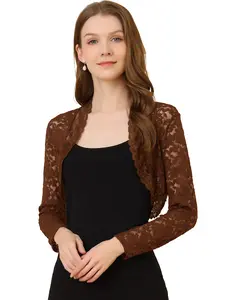 INSPIRE CHIC Elegant Crop Cardigan Sheer Floral Lace Bolero Shrug Top