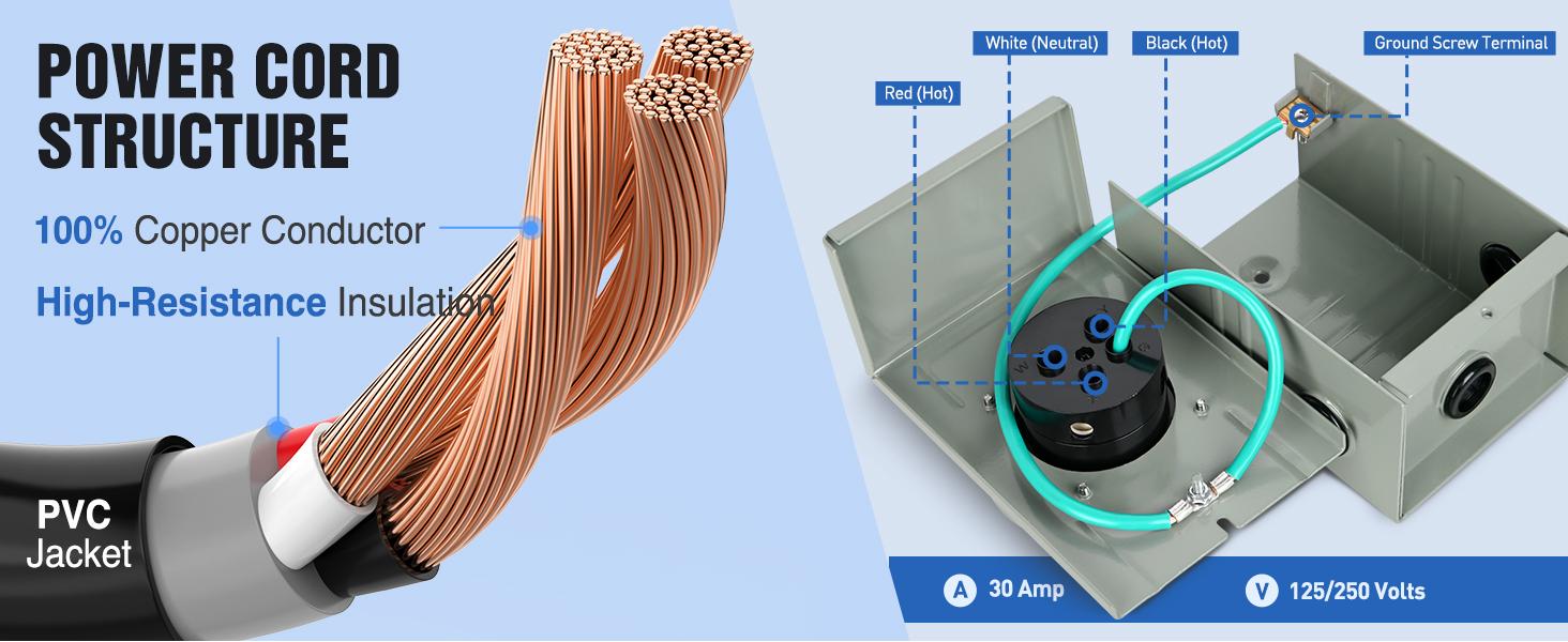 Nilight 30A 25FT Generator Extension Cord Power Inlet Box with Locking Connector 125/250V 7500W 10 Gauge STW ETL Listed 4 Prong L14-30P L14-30R Cable for Generator RV Outdoor Use