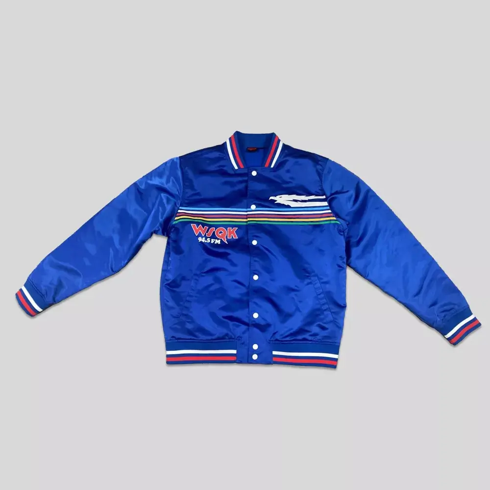 Men's Stranger Things WSQK Satin Bomber Jacket Men's Stranger Things WSQK Satin Bomber Jacket