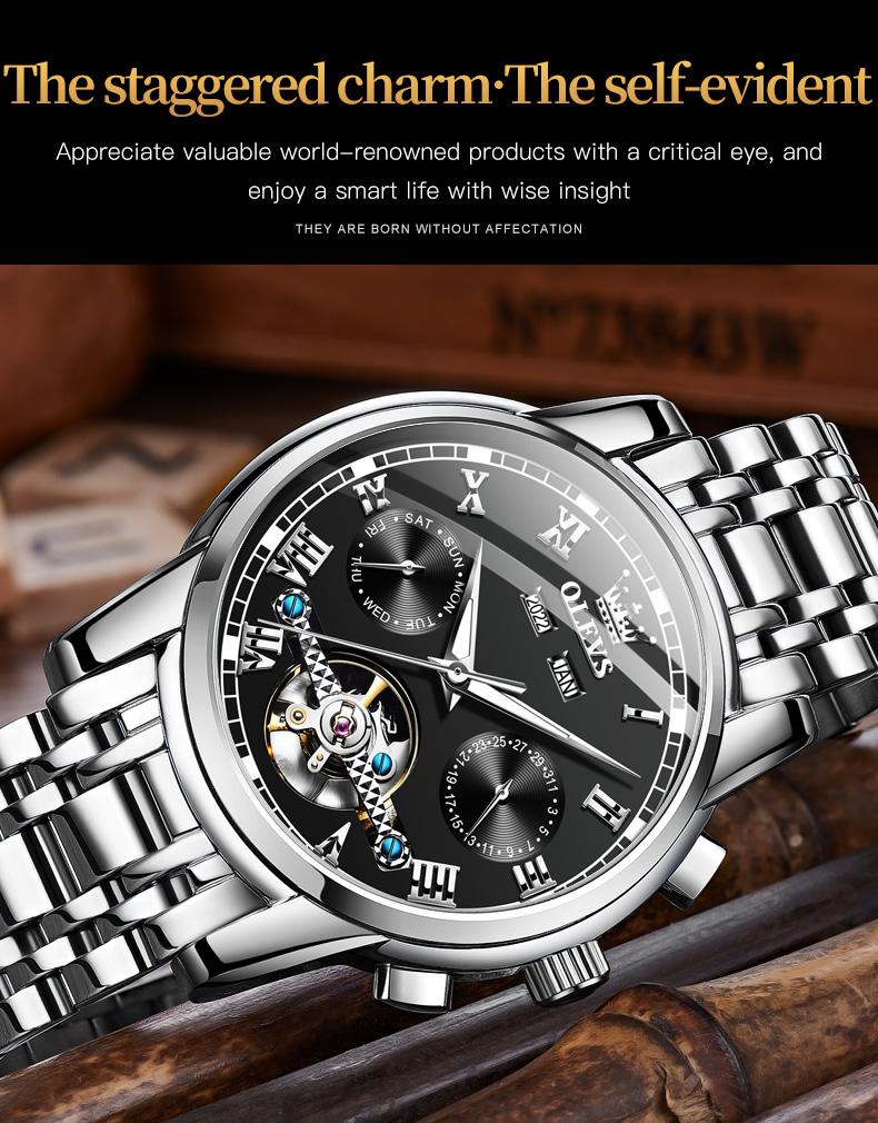 Genuine high-grade luxury hollow design multi-function dial men's watch OLEVS brand flagship new luminous waterproof fully automatic mechanical watch 6607