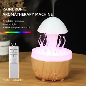 Ultrasonic Humidifier for Bedroom, 500mL Cool Mist Essential Oil Diffuser with Remote Control, Quiet Raindrop Rotating Design Aromatherapy Vaporizer, Colorful Night Light Desktop Home Gadgets Gift