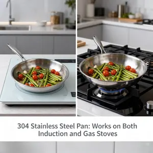 Professional 304 Stainless Steel Fry Pan Induction & Gas Cooktop Compatible Non Toxic Healthy Cooking for Home Kitchen PFOA Free Cookware