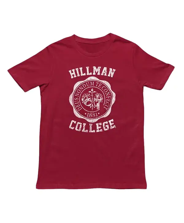 Unisex Hillman College Logo Crew Neck T-Shirt - 100% Cotton, Retro Vintage Streetwear Plain Print, Casual Basic Tees, Short-Sleeve, Lightweight Fitted Cut, All-Seasons Menswear Top (2XL, 3XL)