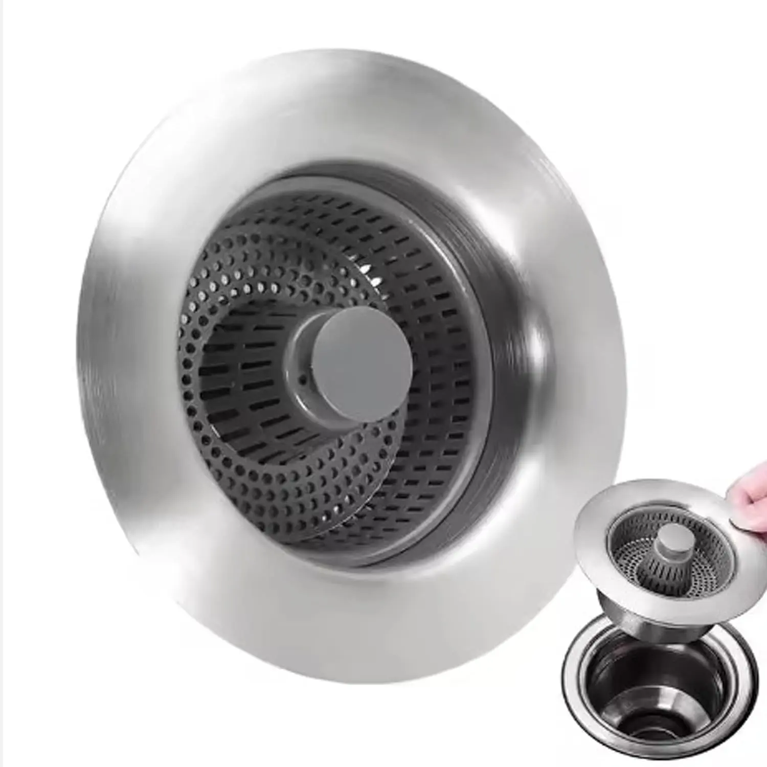 3-in-1 Compact Pop-Up Drain Strainer - Stainless Steel Bounce Filter Stopper for Kitchen Sinks, Bathtub Accessories, Anti-Clog Design with Easy Push-On Operation, Drain Strainer Bathtub Accessories