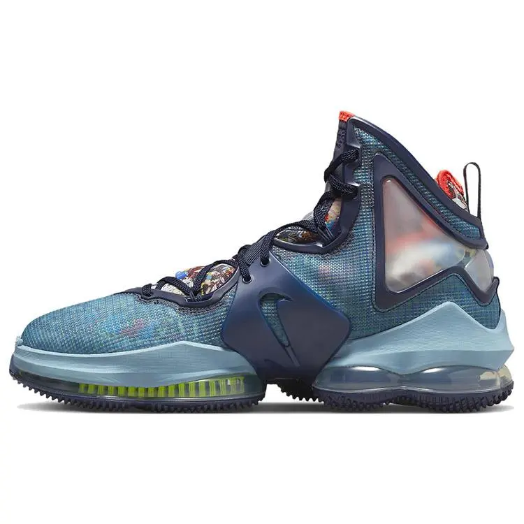 Nike LeBron 19 'Fast Food-Dutch Blue' Men's Mesh Upper Sports Sneaker, Street Style, Lightweight, Breathable, Bold Colorways, Court Performance, Responsive Cushion, True Size, Supportive Fit for Sneakerheads, Breathable Mesh