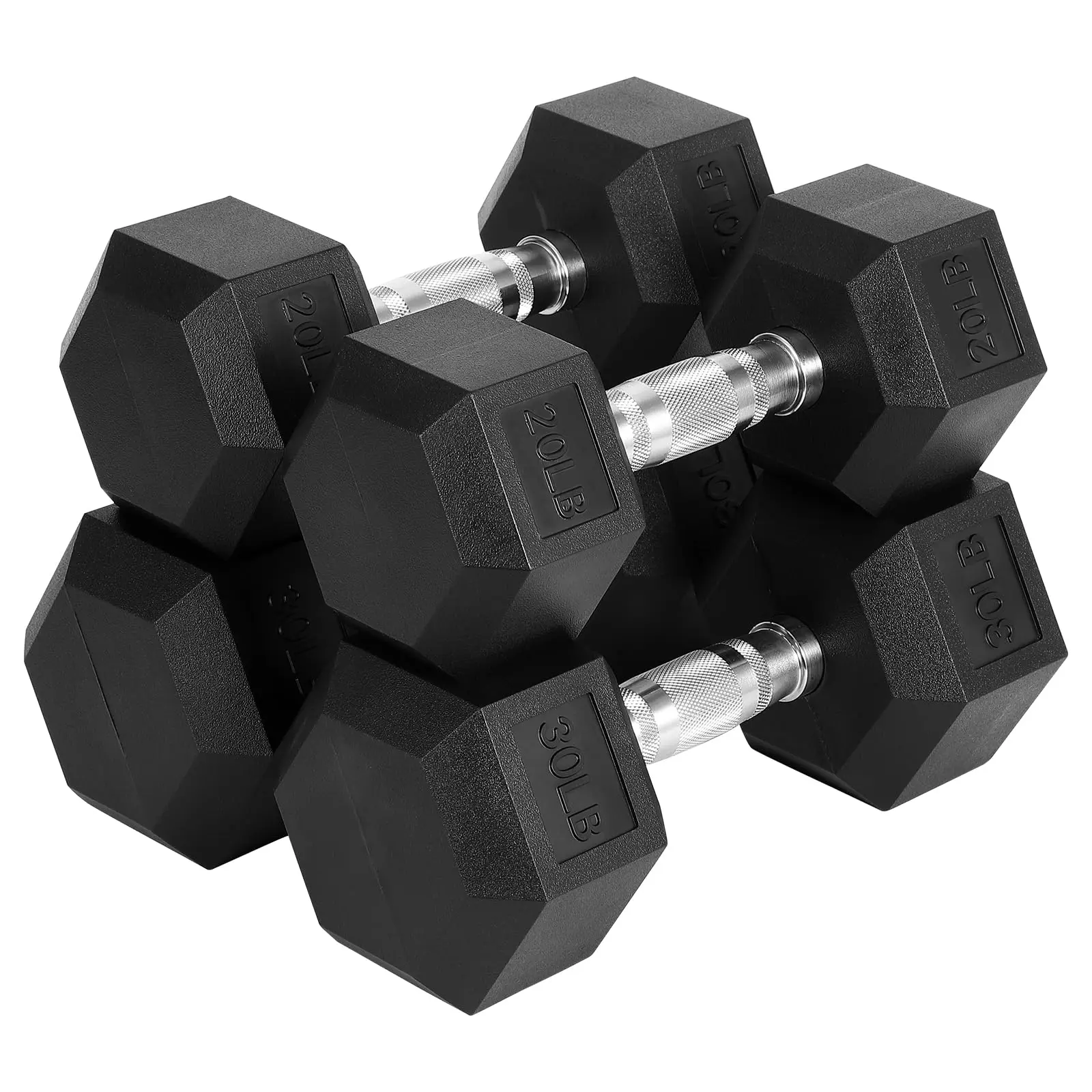 Garvee PVC & Rubber Coated Cast Iron High-quality Hex Dumbbell Set – PVC & Rubber Coated Cast Iron, Anti-Roll, Knurled Anti-Slip Grip, Odorless and Durable – Fixed Free Weights for Home Gym Strength Training – 100 lbs Set (20LB x2, 30LB x2)