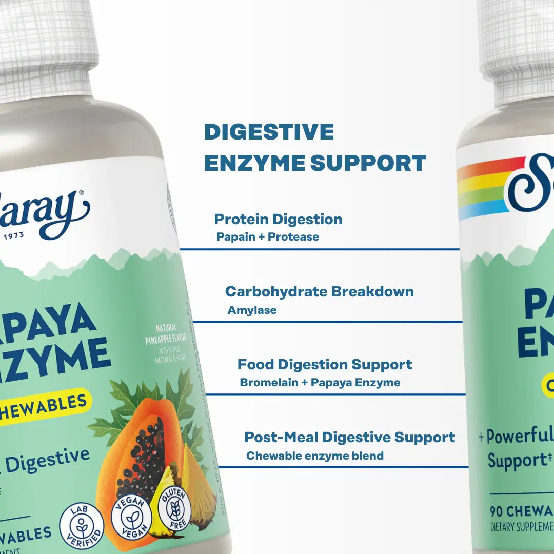 Solaray Papaya Enzyme Chewables – Digestive Enzyme Supplement for Digestion, Bloating & Stomach Comfort