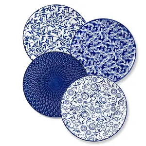 vancasso Vintage Blue Ceramic Plates Set of 4, 10.25" Dinner Plates or 8.25" Dessert Plates, Porcelain Blue & White, Microwave Safe & Dishwasher Safe