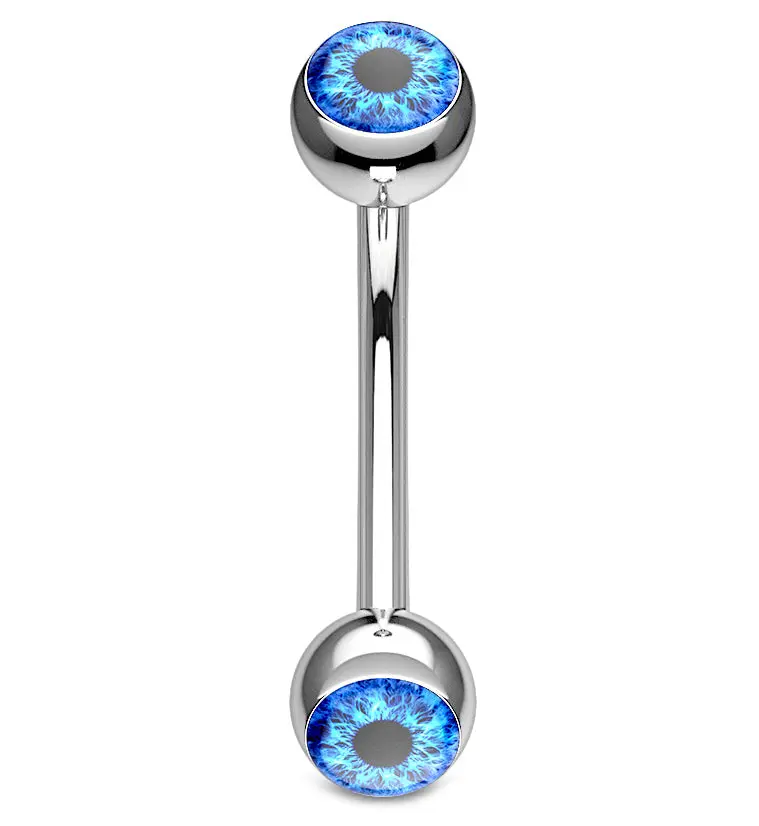 Blue Eyeball Stainless Steel Curved Barbell