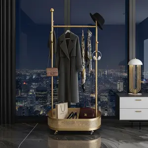 Rolling Coat Rack with Storage Shelf & Hooks, Metal Clothing Rack for Entryway