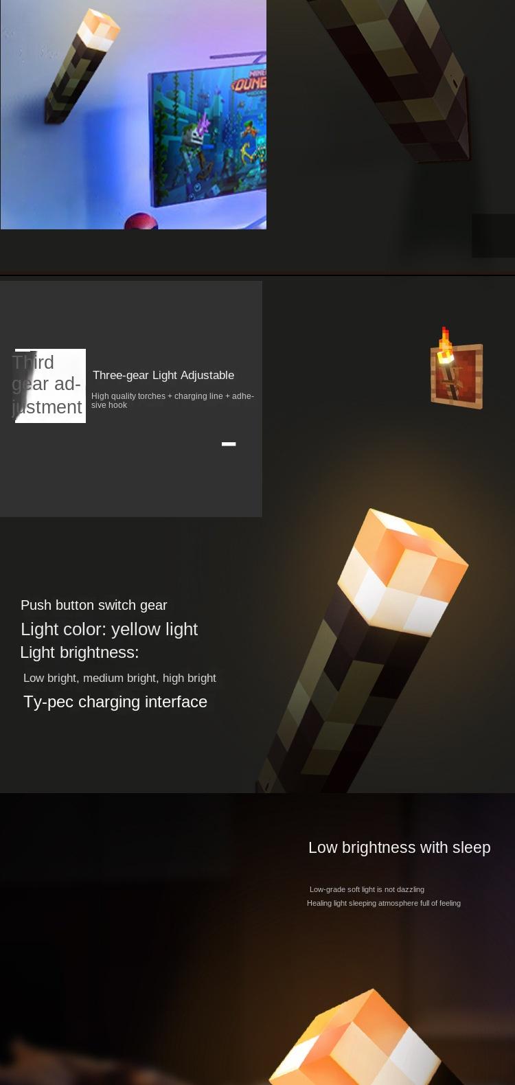 Torch Light - Luminous Wall-mounted or Handheld LED Flashlight USB Rechargeable Night Light 4 Lighting Options for Playroom and Bedroom Decoration