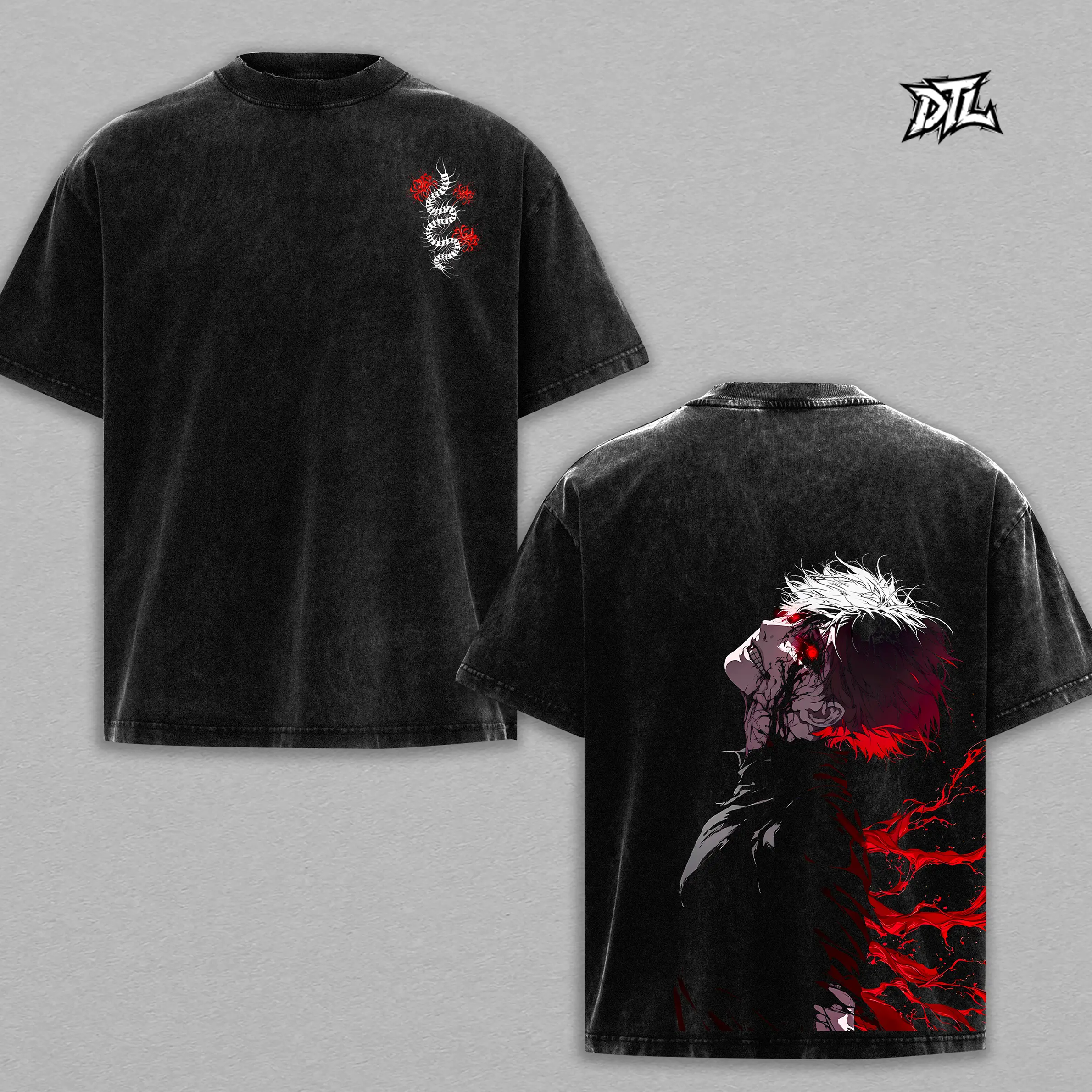 Tokyo Ghoul Ken Kaneki Awakened Form Retro Vintage Unisex Oversize Anime Manga Washed Heavyweight Cotton T-shirt, Unique Gift For Ghoul Fans