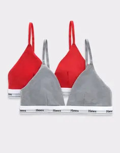 Hanes Originals Women's Triangle Bralette Breathable Stretch Cotton 2-pack Bra Multi Pack Comfortable Fit Everyday Support Mho102