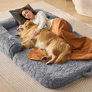 【FathersDayGift】VEVOR Human Dog Bed,  , 72" x48"x10" Giant Human Dog Bed for Adults and Pets, Human Size Dog Bed with Washable PV Velvet Cover, Egg Orthopedic Foam, Storage Pocket, for You and Pet, Grey
