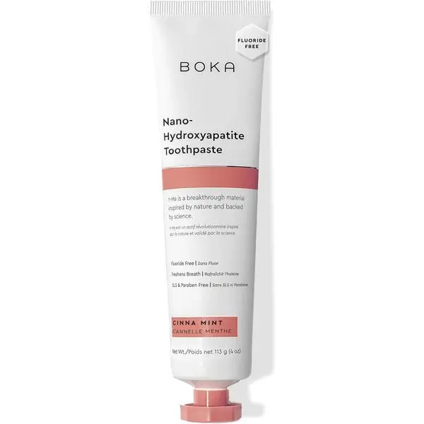 Boka Nano Hydroxyapatite Toothpaste for Sensitive Teeth - Fluoride-Free Enamel Care Formula, Cinnamon Mint Flavor, 4 Fl Oz