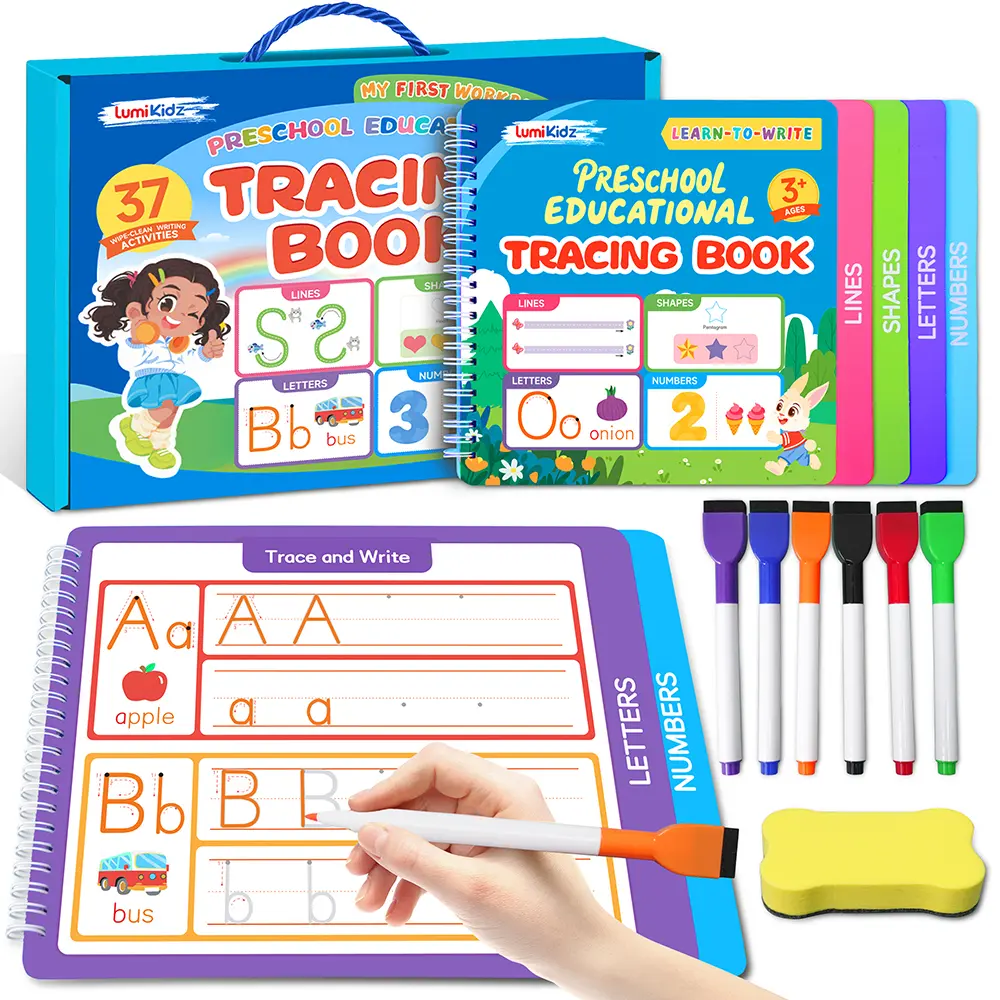 [School Must-Haves]Preschool Learning Activities-Letter Tracing Books for Kid Ages 3-5 Toddler,Handwriting Practice Learning Books for 4 Year Olds,Educational Learning Toys for 3 Year Old-Gifts summervibes,Phonics Alphabet Chart,Children's Day,Markers tik