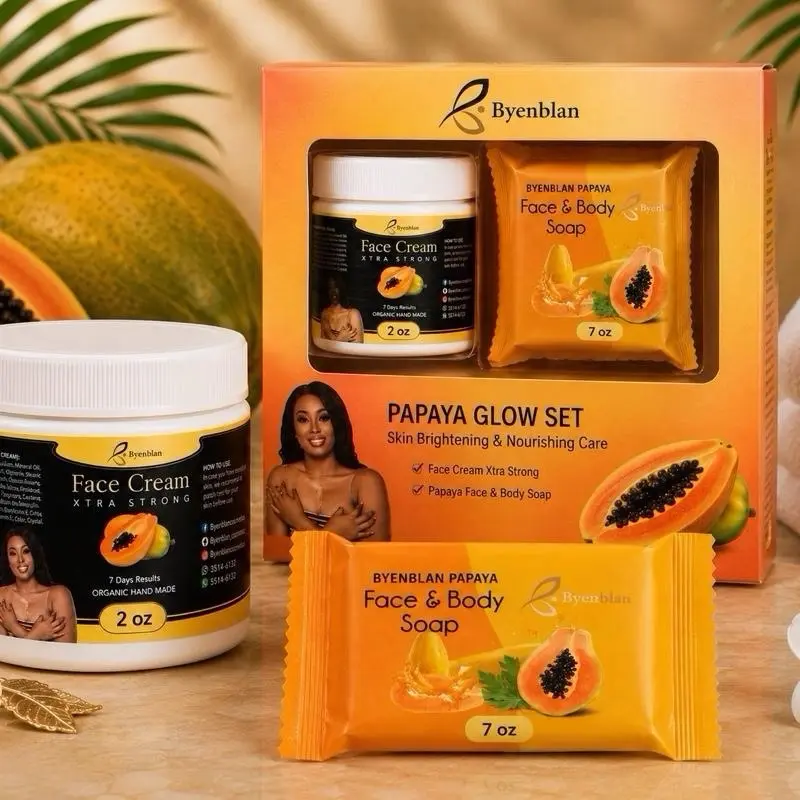 Papaya Soap & Cream Herbal Unisex Skin Care Kit - Daily Cleansing, Gentle Clinic Care, Smooth Skin, Travel-Friendly, 2oz Soap & 7oz Cream, 2 Oz