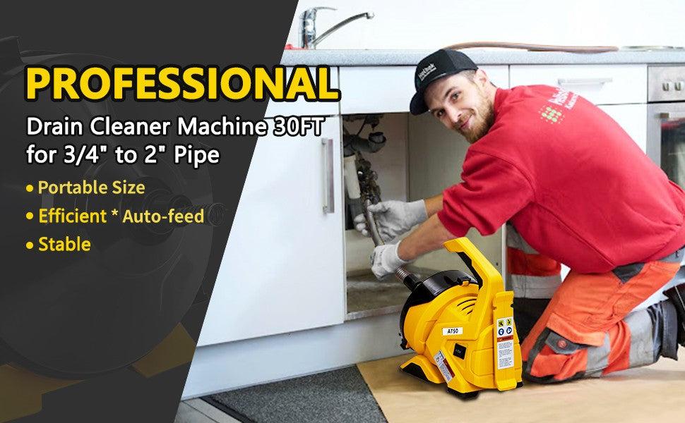 GARVEE Drain Cleaner Machine 30Ft x 3/10In, Auto-feed Electric Drain Auger, Piano Wire Cable, Foot Switch, for Sinks, Toilets, Floor Drains