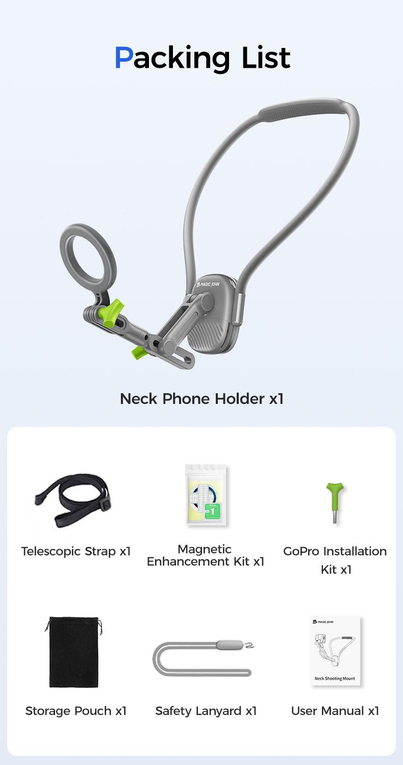 NEW -MAGIC JOHN Magnetic Neck Phone Mount – Hands-Free Vlogging, TikTok Live & Travel Filming | 360° Adjustable & Wearable