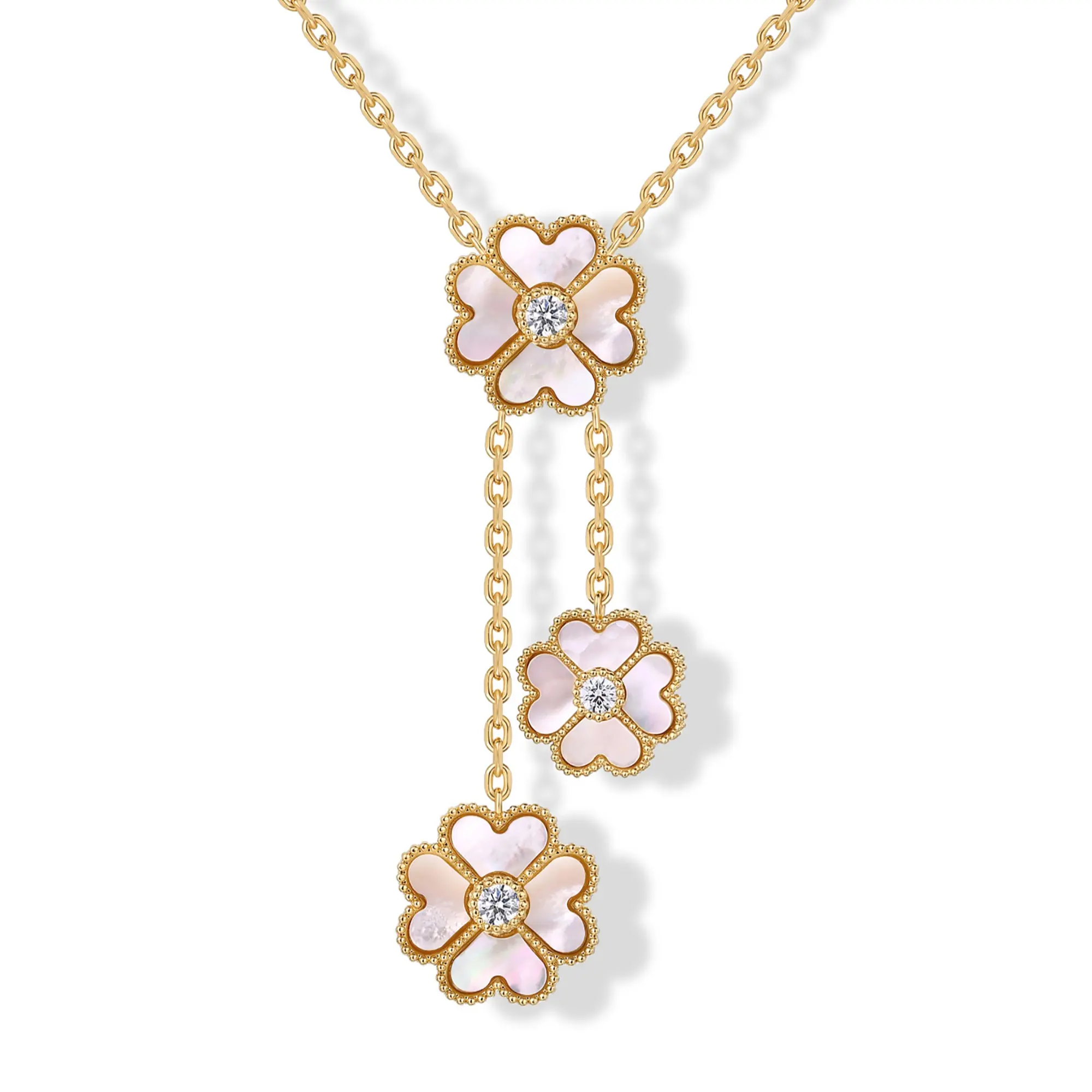3 Mother of Pearl Clover - Yellow Gold