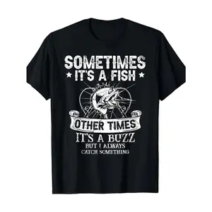 Men's Funny Fishing Graphic T-Shirt - 100% Cotton 180gsm Black Casual Tee with "Sometimes It's a Fish" Humorous Design,  Short Sleeve Round Neck Gift for Anglers & Outdoor Enthusiasts,  Fishing Shirt,  Durable Print Quality