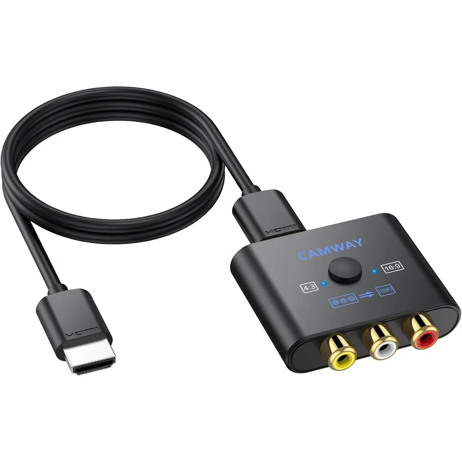 Compact Wired RCA to HDMI Converter with RCA Input, HDMI Output, USB Port, Toggle Switch & DC 5V Plug, 1080P AV-CVBS Video Audio Adapter (Includes Cable), Plug-and-Play for Gaming Consoles, DVD, PAL/NTSC Support, Ps2