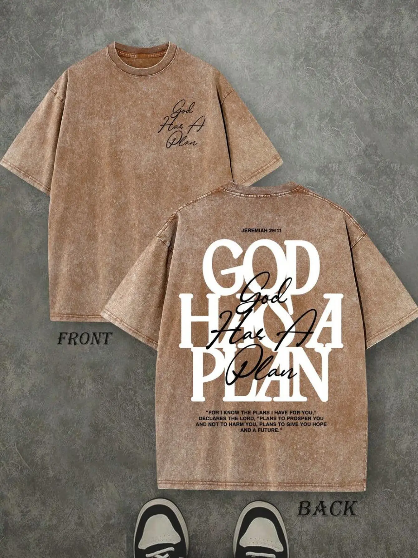 Vintage Washed Graphic Tee for Women, Oversized Christian Short Sleeve T-Shirt with Jeremiah 29:11 Print, Elastic Cotton Top, Shortsleeve, Tshirt, Tops, Vintage Graphic Tees, Christian Clothing, Graphic Print