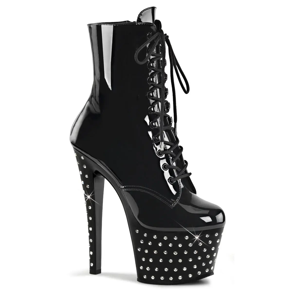 Pleaser Women's Stardust-1020-7 Rhinestone Studded Platform Ankle Boot, Lace-Up Party Shoe with a 7-Inch Heel, Glamour, All Season, Evening, Performances, Zip