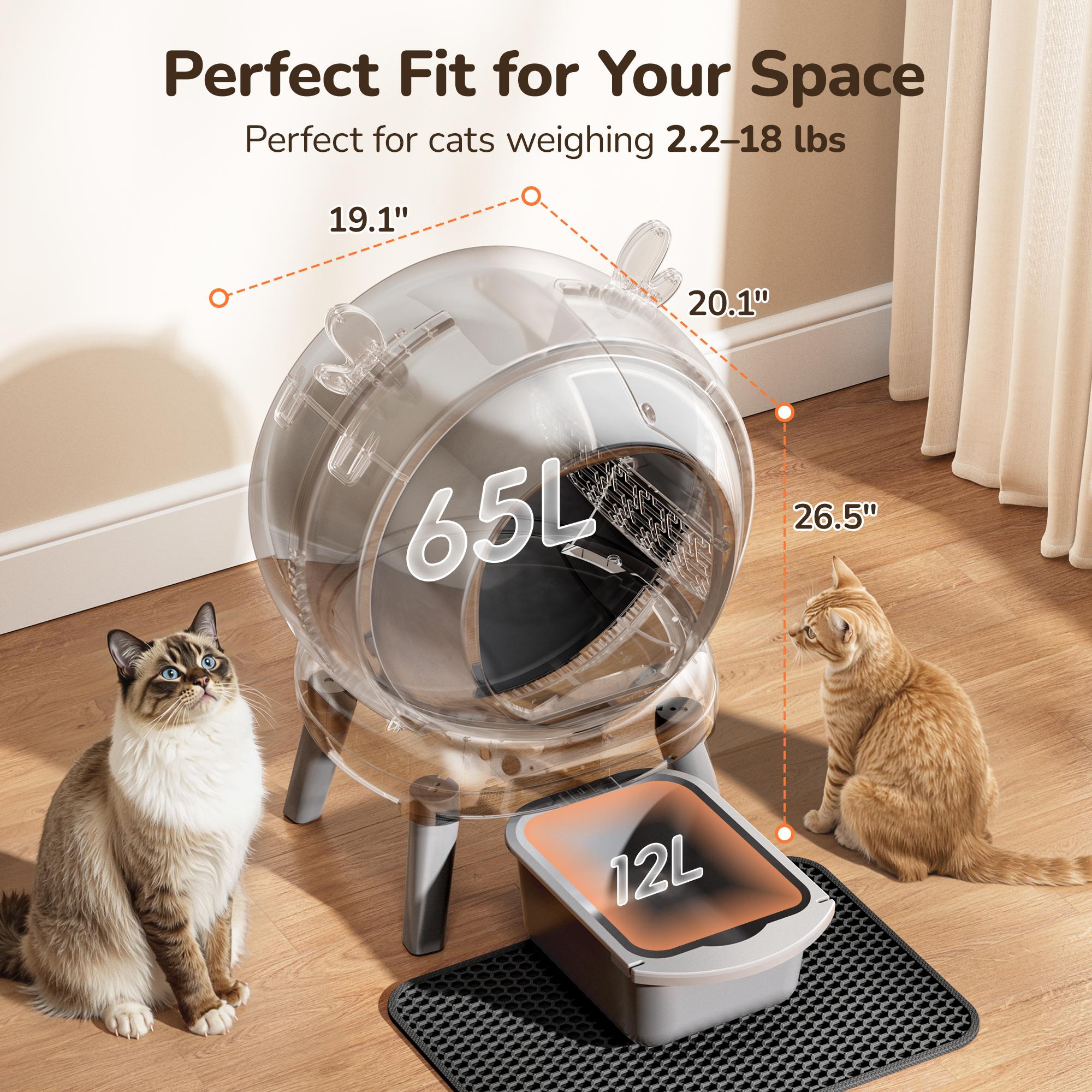 Furrykiddy Automatic Self Cleaning Litter Box, Cat Litter Box with APP Control, 65L Globe & Dual Safety Sensors, Robot Litter Box, 1 Roll Garbage Bags and Litter Mat, <35DB, for Multiple Cats Furrykiddy Automatic Self Cleaning Litter Box, Cat Litter Box with APP Control, 65L Globe & Dual Safety Sensors, Robot Litter Box, 1 Roll Garbage Bags and Litter Mat, <35DB, for Multiple Cats