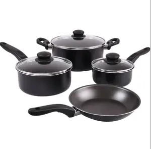 7 Piece Non Stick Aluminium, Pots and Pans Cookware Set, Black, Cookware Sets for Home Kitchens