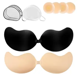 Strapless Backless Sticky Push Up Bra for Women – Invisible Adhesive Reusable Silicone Bra with Nipple Covers, Boost Lift & Natural Shape for Backless/Strapless Dress, Plunge Bridal Outfits, Partywear