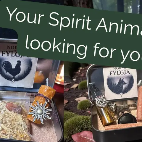 Spirit Animal Altar Tin, Norse Fylgia Guide, Ideal Gift for Norse Religious Decor Enthusiasts with Fox and Deer Themed Elements