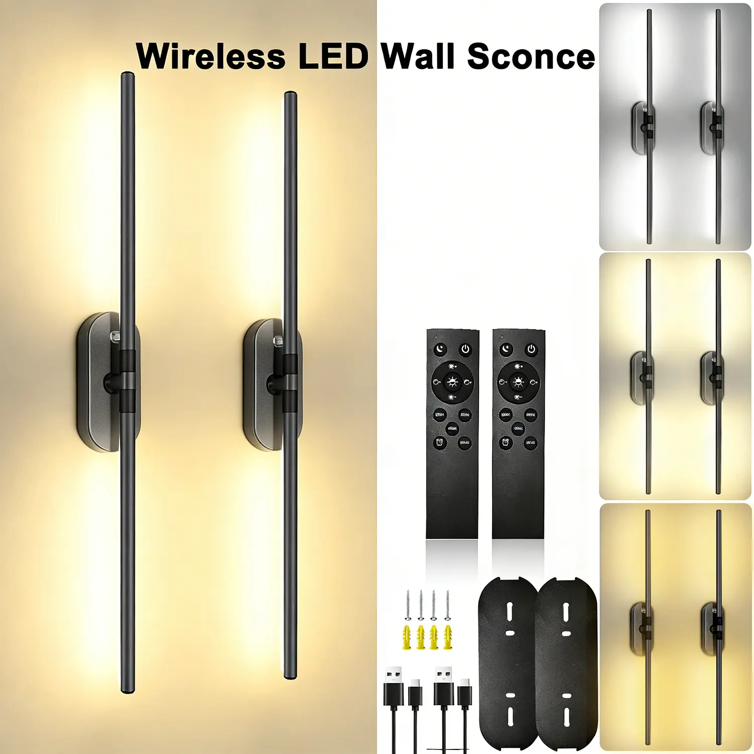 Wireless LED Wall Sconce – Rechargeable, Dimmable 3000K–6500K, Magnetic Linear Design with Remote Control, 360° Rotation & Timer – Ideal for Living Rooms & Bedrooms summerwins,dorm essentials,home decor,home essentials,camping essentials
