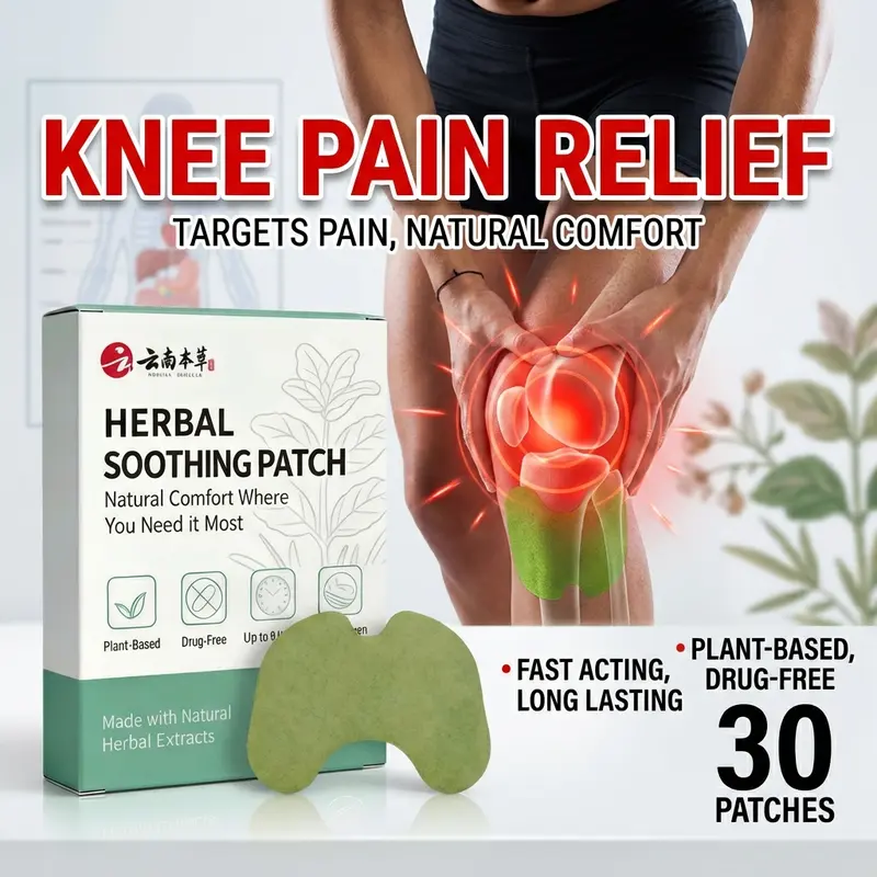 Herbal Knee Patches for Knee Care, 30 Patches per Box for Comfortable Warm Support, Simple Daily Heat Therapy for Busy Lifestyles at Home or On-the-Go, Natural Herbal Relief for Knee and Joint Comfort Gentle Long Lasting bone pain multi-use heat patch