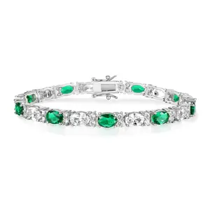 MDFUN Luxury 5mm Oval Green and White 5A Cubic Zirconia Tennis Bracelet for Women – Elegant Hip-Hop Style, Sparkling Design, Perfect Gift, Luxurious Ladies Bracelet | Shiny CZ Tennis Bracelet | Oval 5A Zircon Stones daily birthday engagement