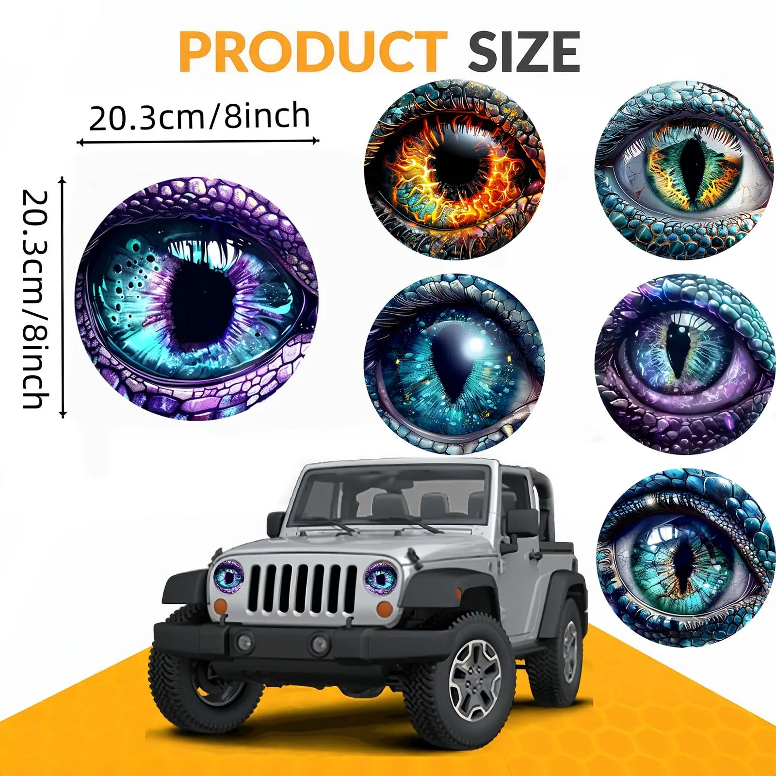 2PCS Beast Eyes Headlight Decals, 3D Stereo Eyes Headlight Decal Stickers, Car Body Window Bumper Decoration Stickers, Car Accessories Round Headlight Decal for Jeep Wrangler